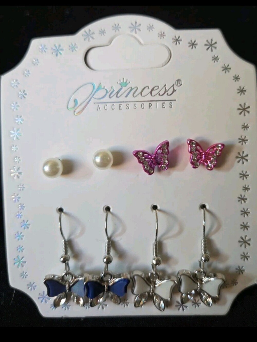 Princess Accessories Butterfly Earring Set - Pink, White, Navy